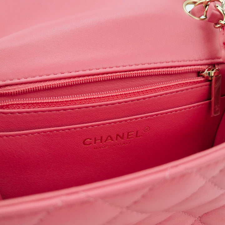 Chanel Mini Square Flap Bag in Pink Lambskin