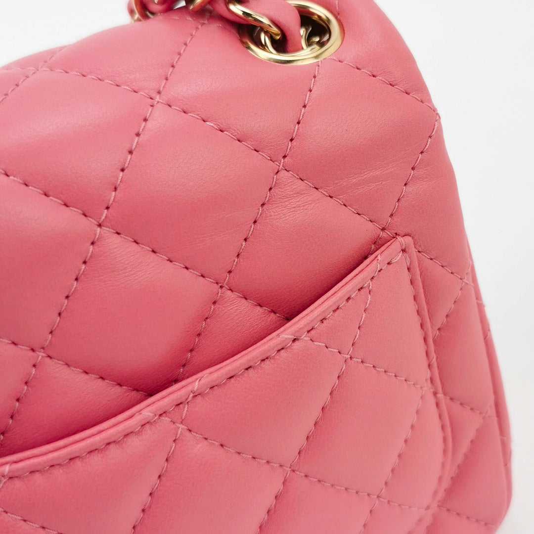 Chanel Mini Square Flap Bag in Pink Lambskin