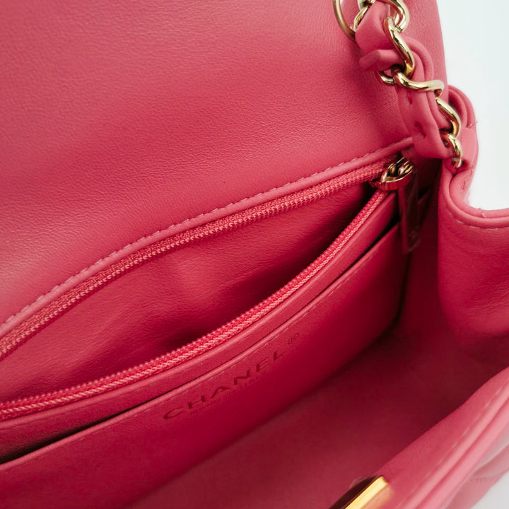 Chanel Mini Square Flap Bag in Pink Lambskin