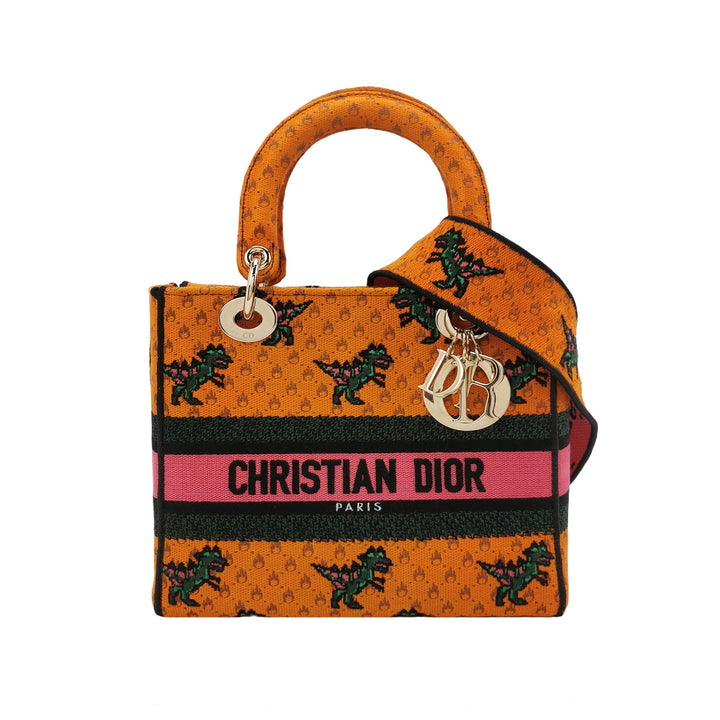 Dior Lady D-Lite Canvas Embroidered Dino Medium Orange