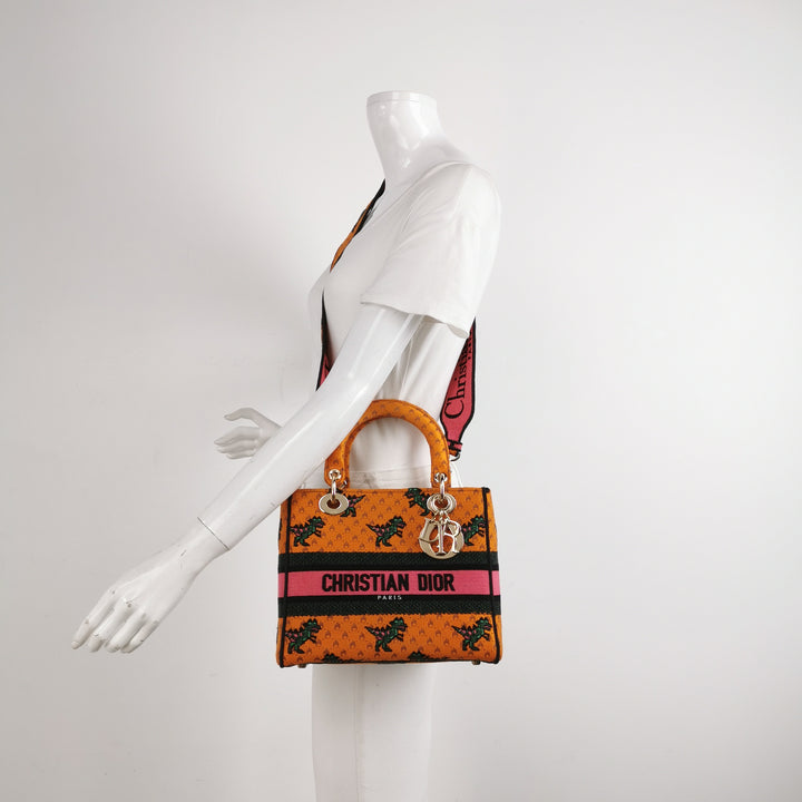 Dior Lady D-Lite Canvas Embroidered Dino Medium Orange