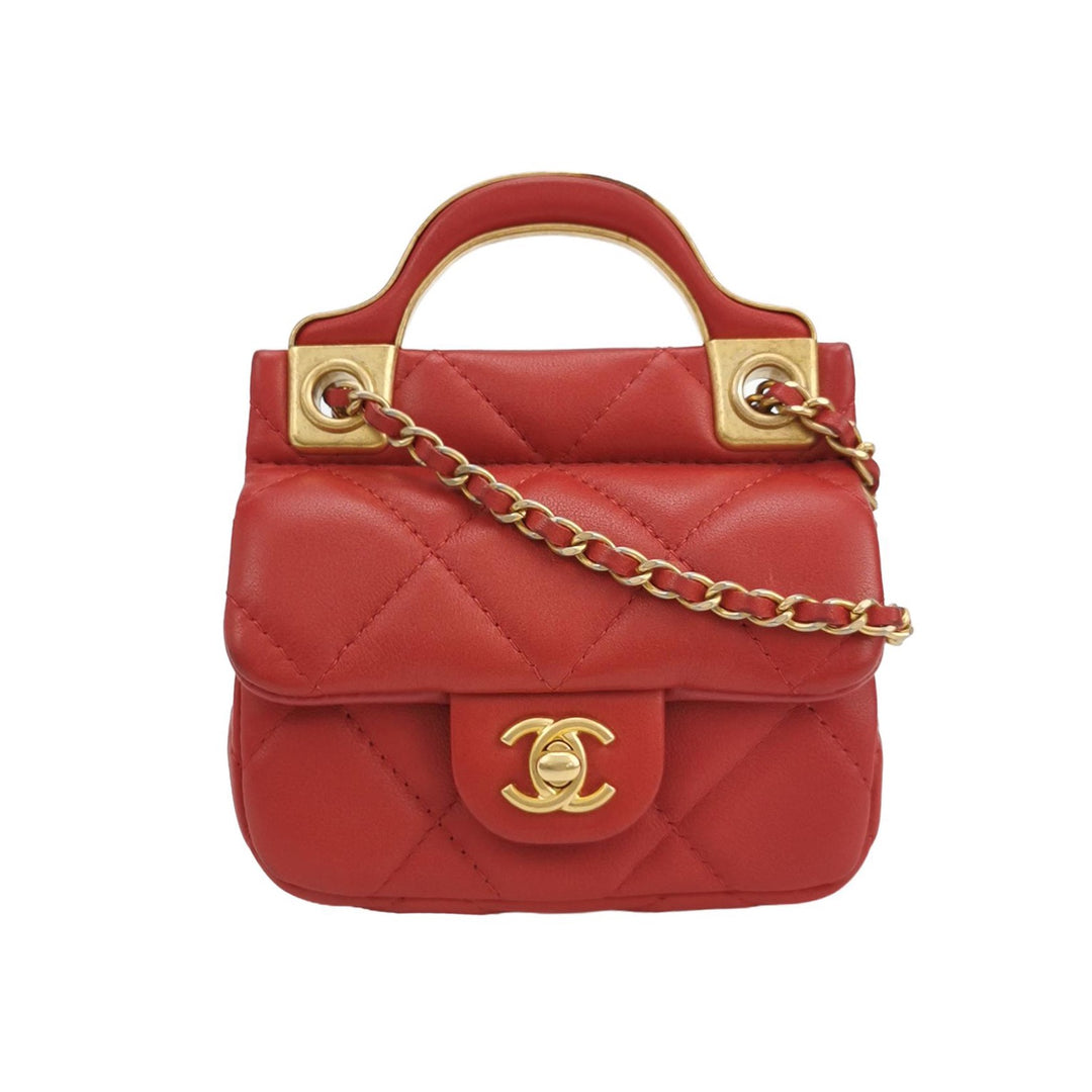 Chanel Lady Handle Flap Mini Bag in Red Calfskin