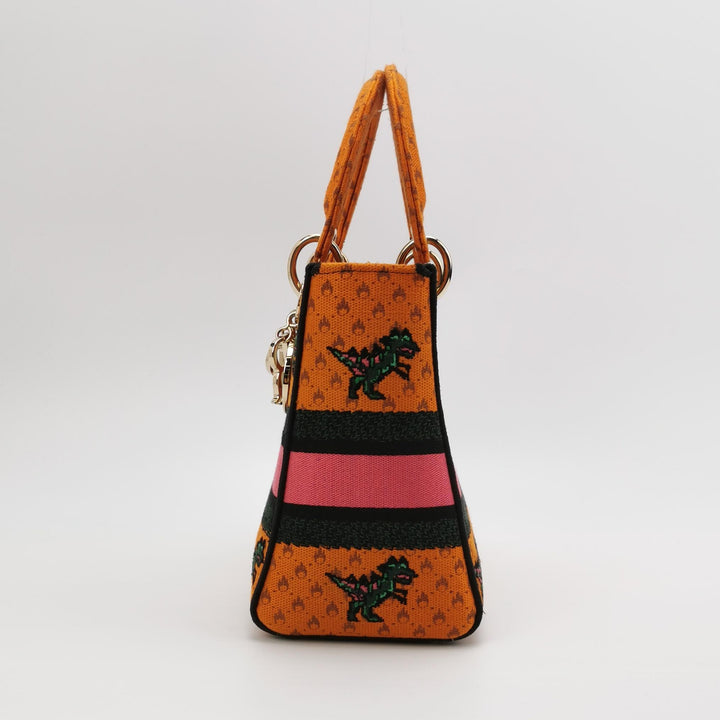 Dior Lady D-Lite Canvas Embroidered Dino Medium Orange