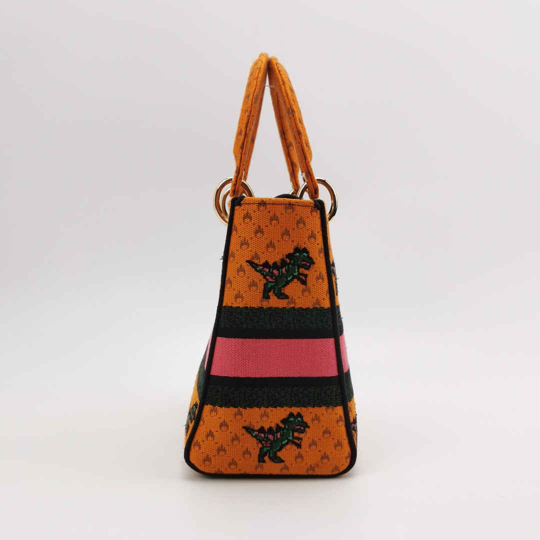 Dior Lady D-Lite Canvas Embroidered Dino Medium Orange