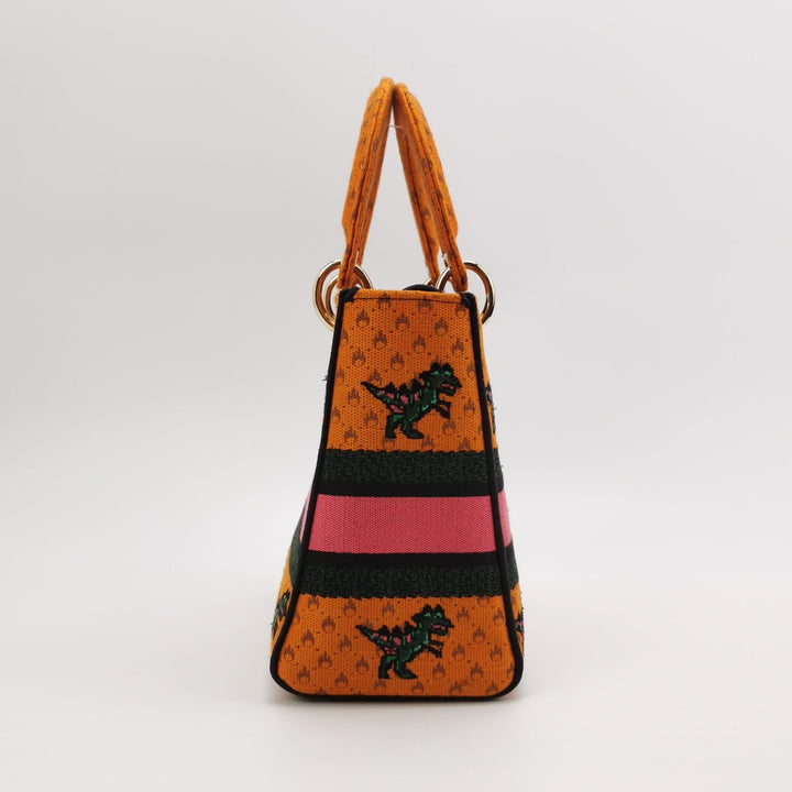 Dior Lady D-Lite Canvas Embroidered Dino Medium Orange