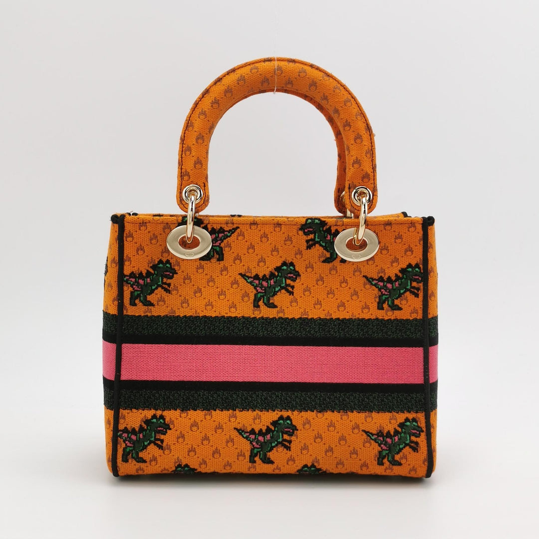 Dior Lady D-Lite Canvas Embroidered Dino Medium Orange