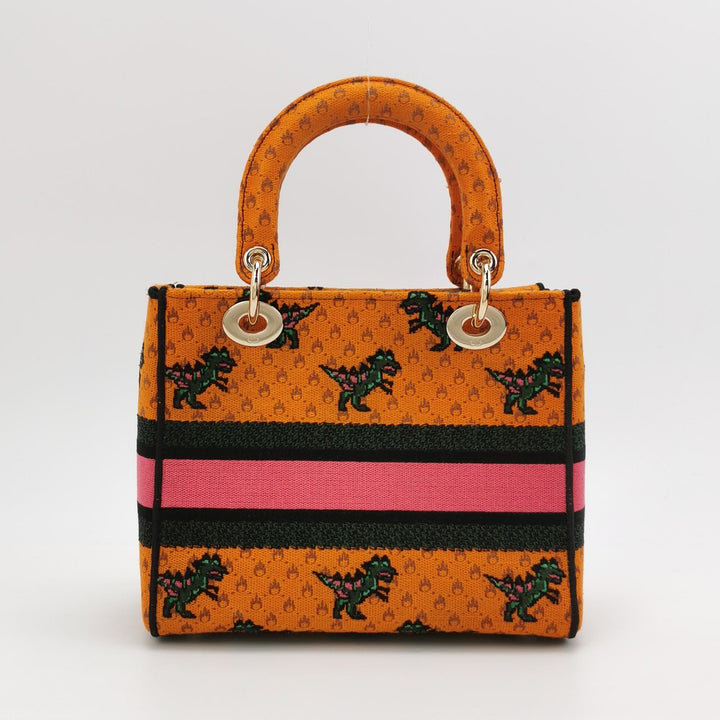 Dior Lady D-Lite Canvas Embroidered Dino Medium Orange