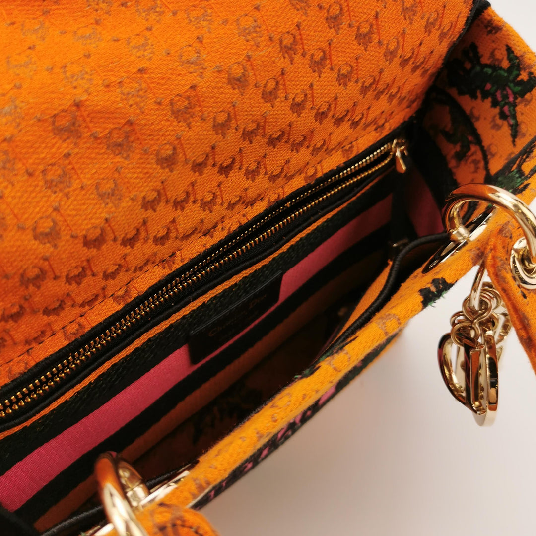Dior Lady D-Lite Canvas Embroidered Dino Medium Orange