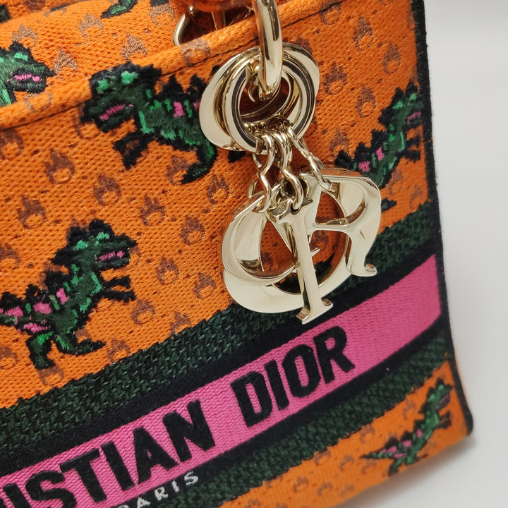 Dior Lady D-Lite Canvas Embroidered Dino Medium Orange