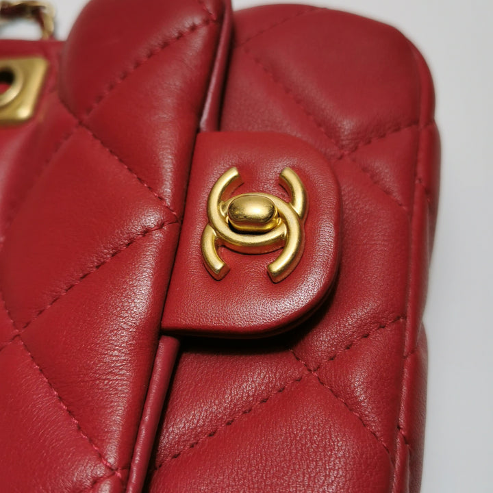 Chanel Lady Handle Flap Mini Bag in Red Calfskin