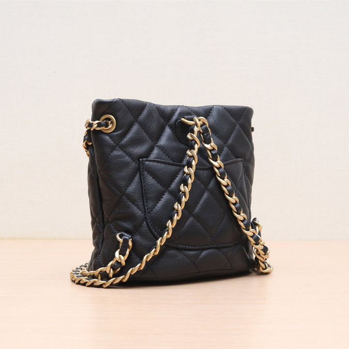 Chanel 23A Black Mini CC Logo Backpack with Gold Hardware