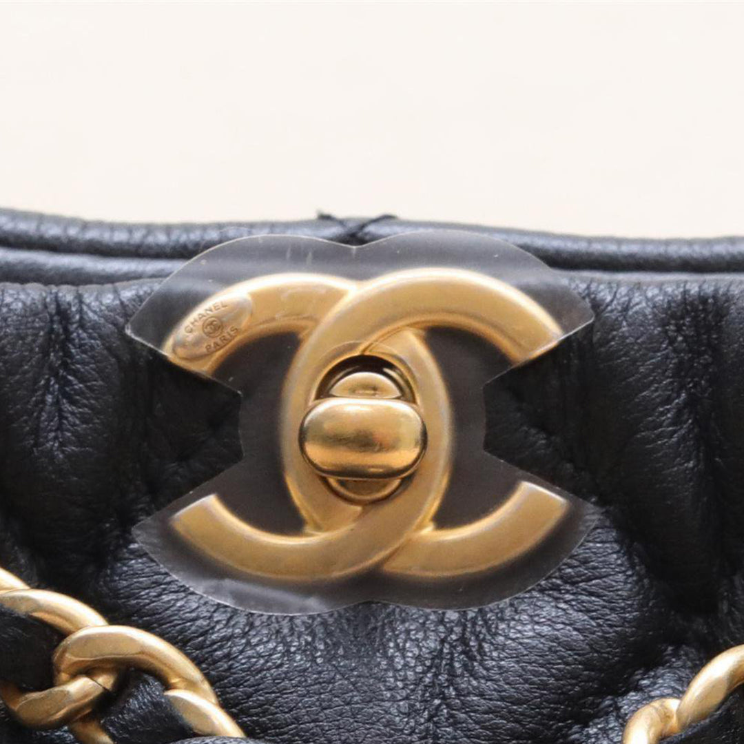 Chanel 23A Black Mini CC Logo Backpack with Gold Hardware