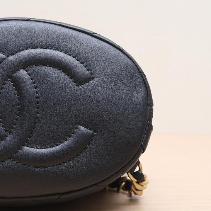 Chanel 23A Black Mini CC Logo Backpack with Gold Hardware