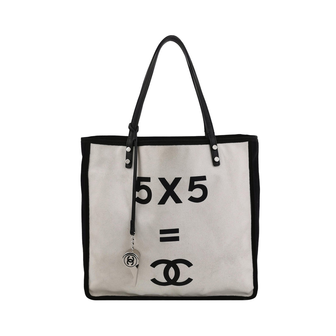 Chanel 5X5 Canvas Tote in Black And White