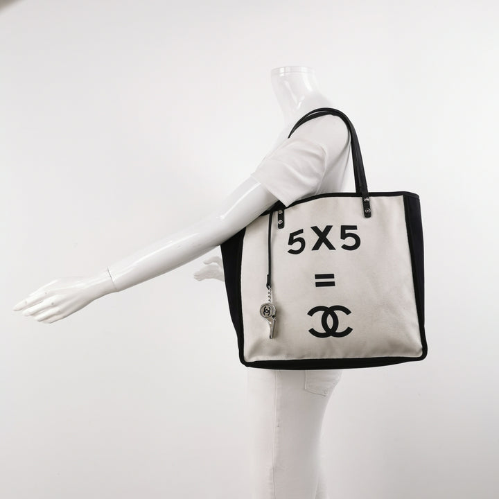 Chanel 5X5 Canvas Tote in Black And White