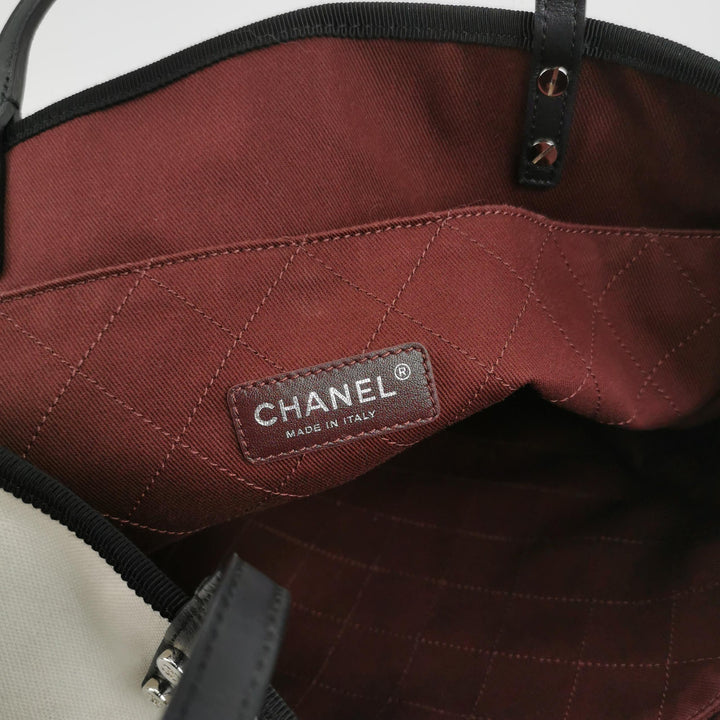 Chanel 5X5 Canvas Tote in Black And White