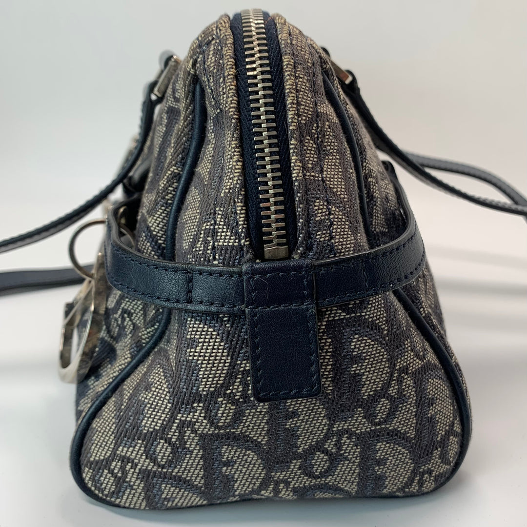 Christian Dior Vintage Diorissimo Logo Oblique Charms Boston Canvas Bag