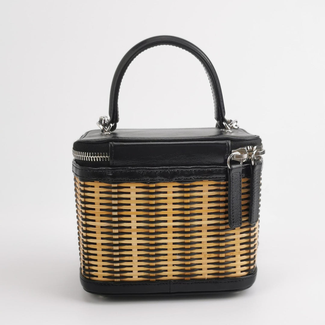 Chanel Take Away Vanity Case in Black Calfskin and Beige Raffia Rattan