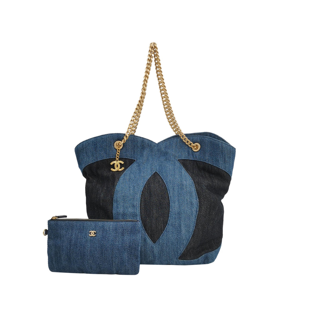 Chanel CC Shopping Tote in Two Tone Blue Denim