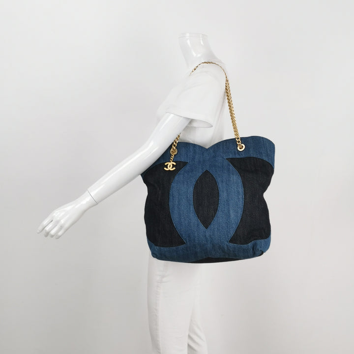 Chanel CC Shopping Tote in Two Tone Blue Denim