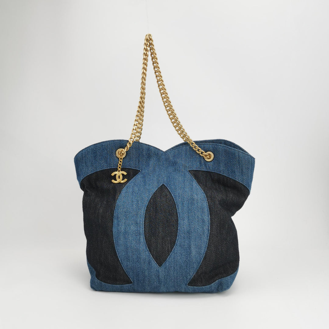 Chanel CC Shopping Tote in Two Tone Blue Denim