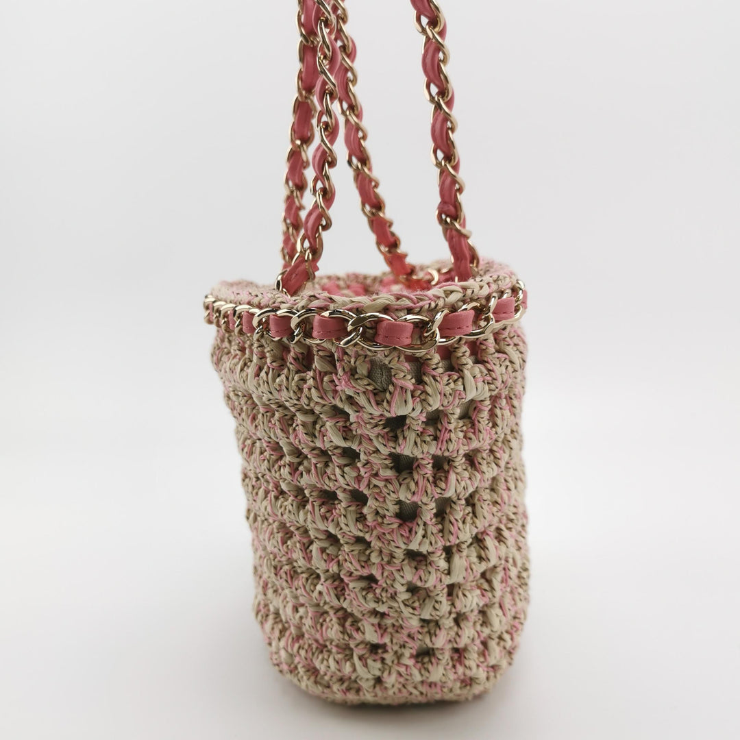 Chanel Shopping Tote in Beige Crochet Mixed Pink Fibers Leather