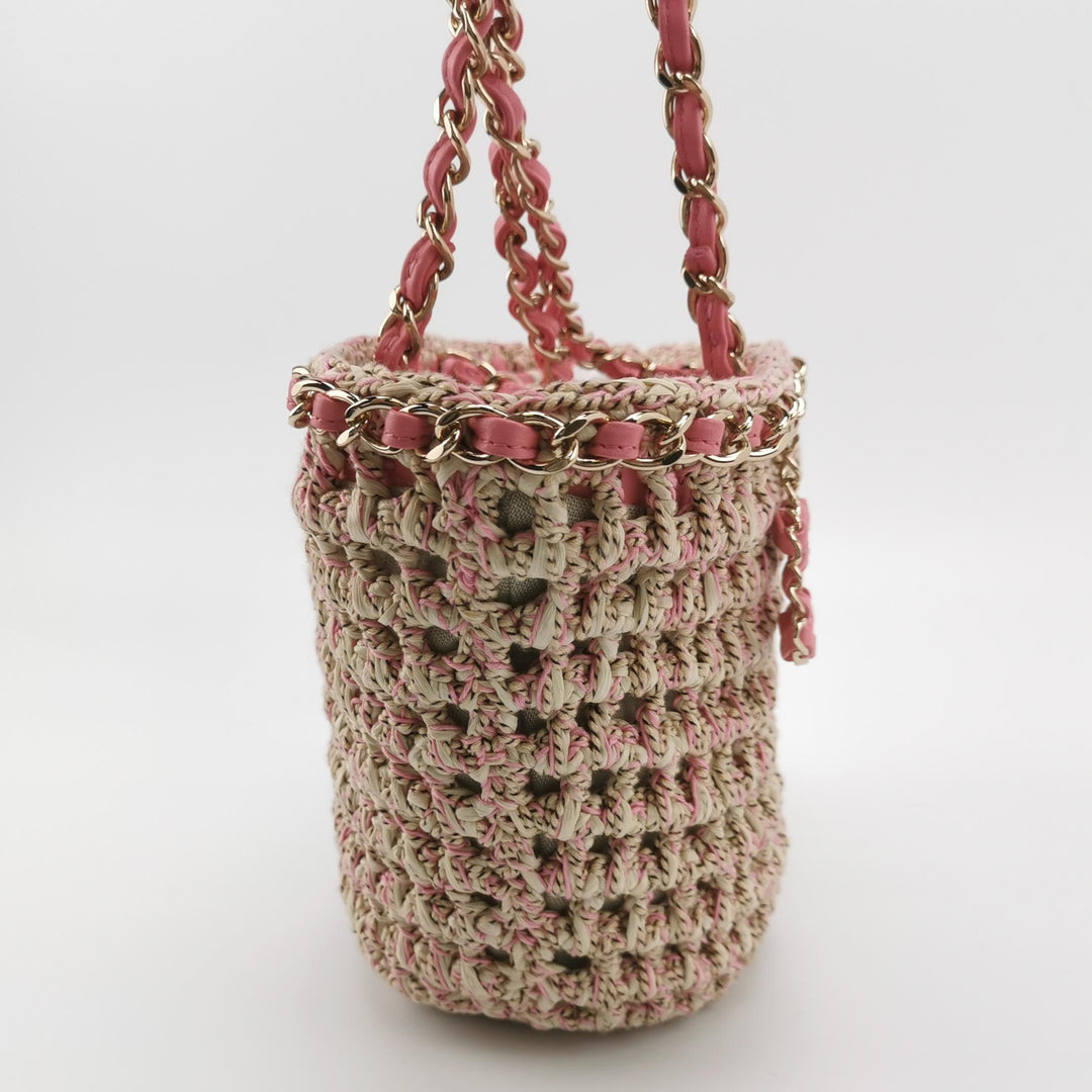 Chanel Shopping Tote in Beige Crochet Mixed Pink Fibers Leather