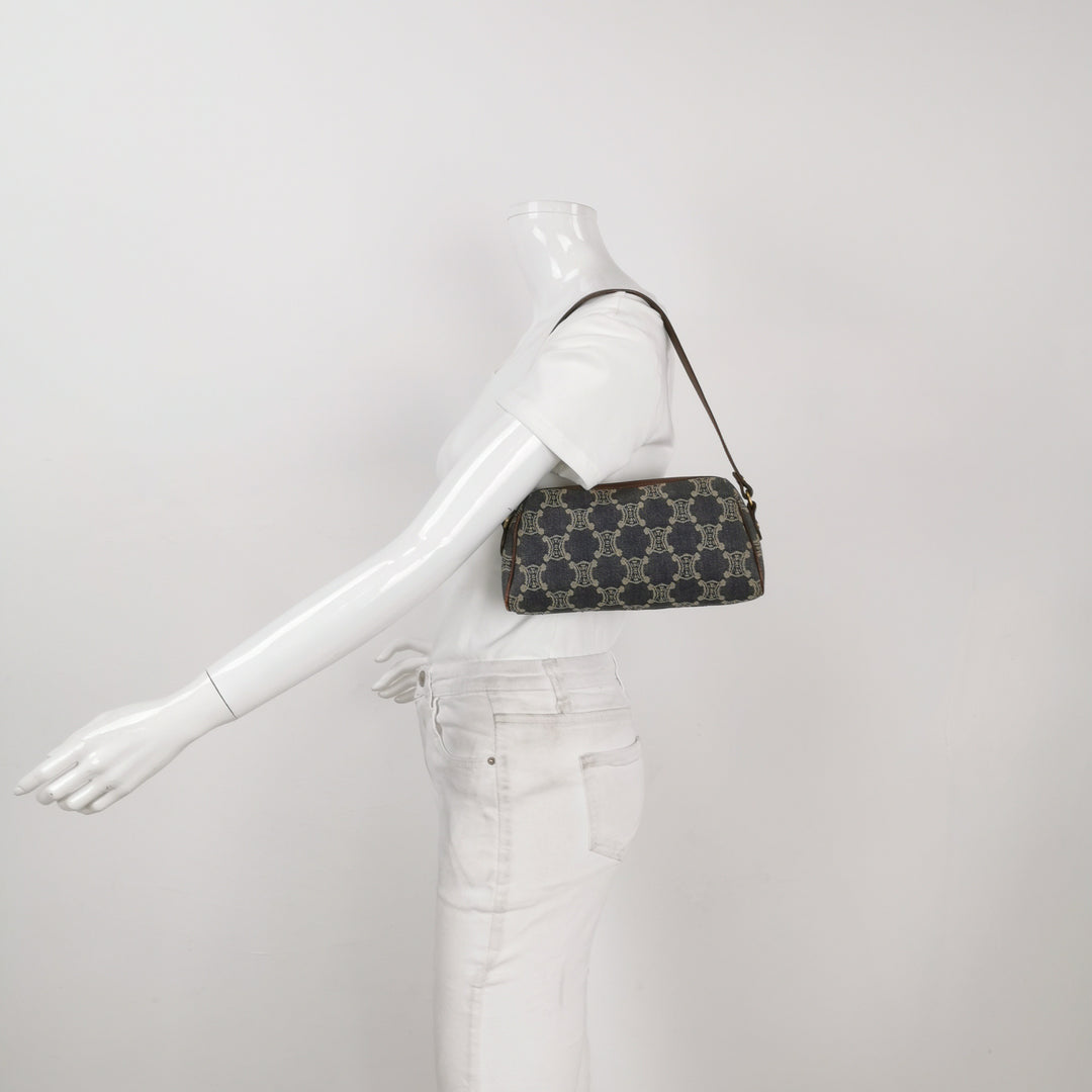 Celine Vintage Macadam Monogram Shoulder Bag in Denim Blue