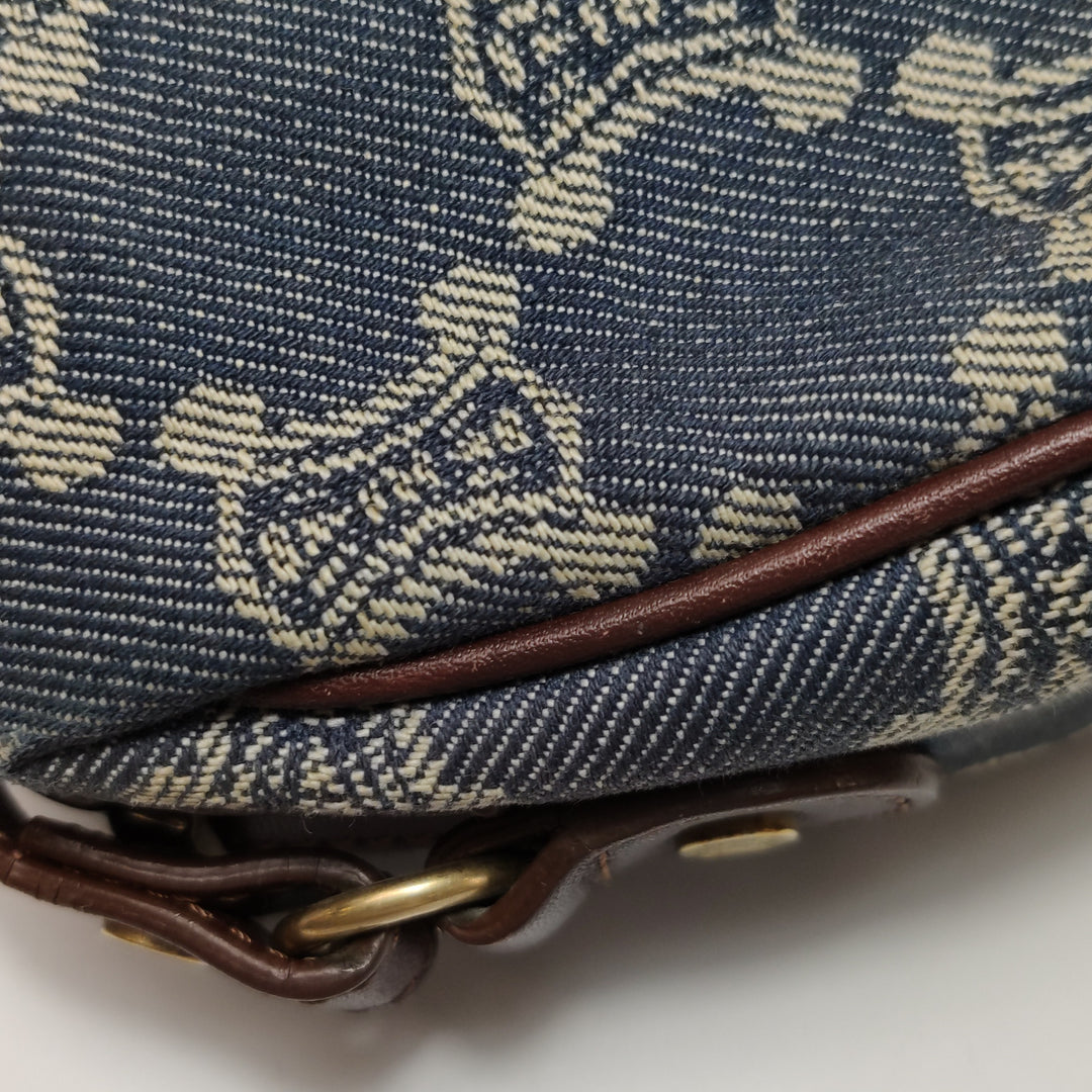 Celine Vintage Macadam Monogram Shoulder Bag in Denim Blue