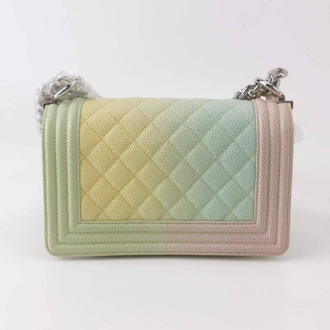 Chanel Boy Flap Bag Small Caviar Quilted Cuba Rainbow Pink Multicolor Silver Hardware