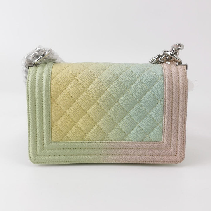 Chanel Boy Flap Bag Small Caviar Quilted Cuba Rainbow Pink Multicolor Silver Hardware