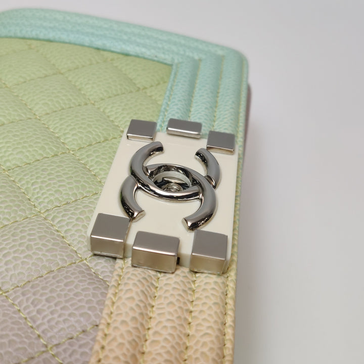 Chanel Boy Flap Bag Small Caviar Quilted Cuba Rainbow Pink Multicolor Silver Hardware