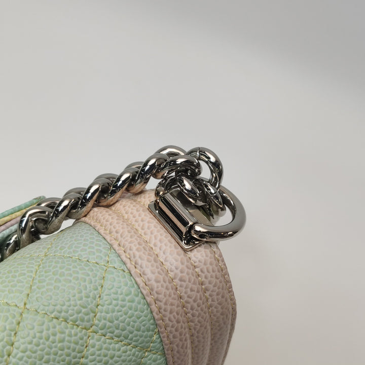 Chanel Boy Flap Bag Small Caviar Quilted Cuba Rainbow Pink Multicolor Silver Hardware