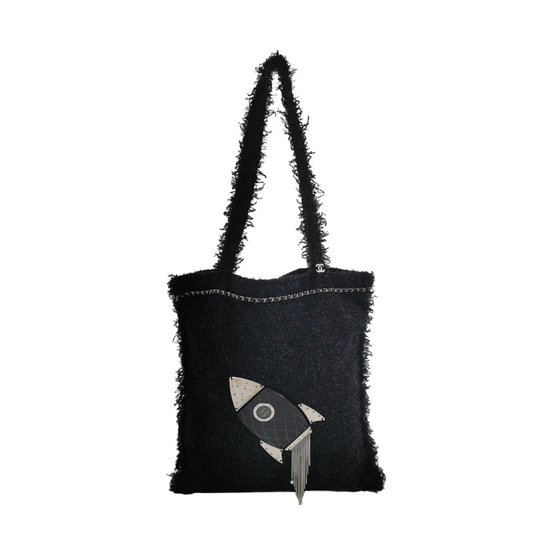 Chanel Rocket Tote Bag Large Black Tweed Boucle Ruthenium Hardware