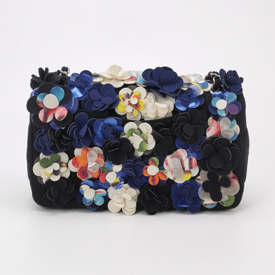 Chanel Classic Camellia Single Flap Bag Medium Neoprene Black