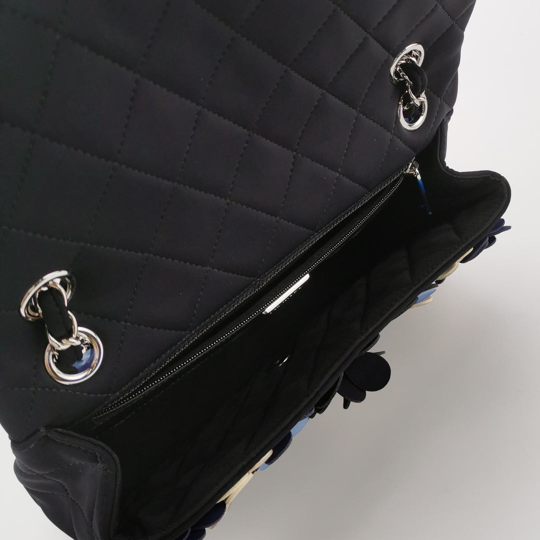Chanel Classic Camellia Single Flap Bag Medium Neoprene Black