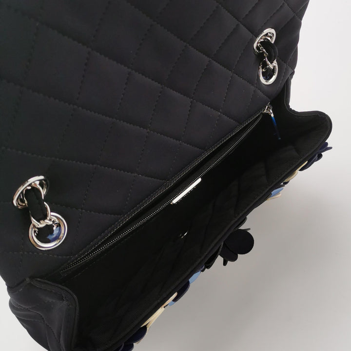 Chanel Classic Camellia Single Flap Bag Medium Neoprene Black