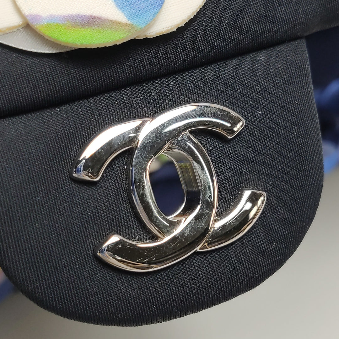 Chanel Classic Camellia Single Flap Bag Medium Neoprene Black