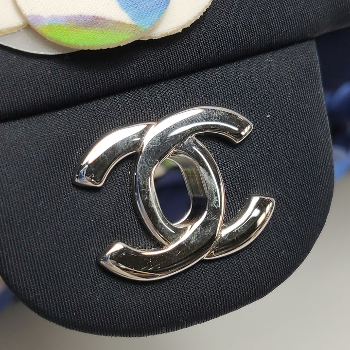 Chanel Classic Camellia Single Flap Bag Medium Neoprene Black