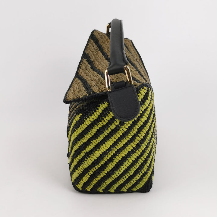 Loewe Small Puzzle Bag Raffia and Calfskin Anise Olive Gold Hardware