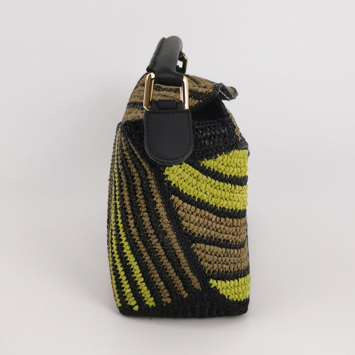 Loewe Small Puzzle Bag Raffia and Calfskin Anise Olive Gold Hardware