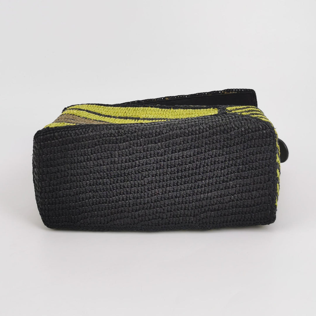 Loewe Small Puzzle Bag Raffia and Calfskin Anise Olive Gold Hardware