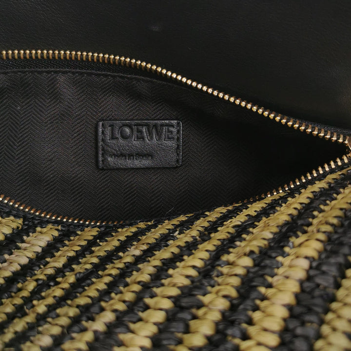 Loewe Small Puzzle Bag Raffia and Calfskin Anise Olive Gold Hardware