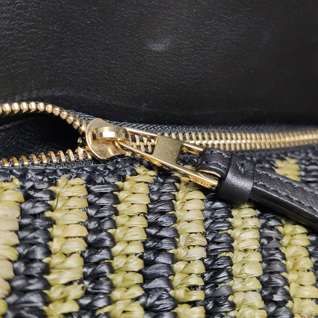 Loewe Small Puzzle Bag Raffia and Calfskin Anise Olive Gold Hardware