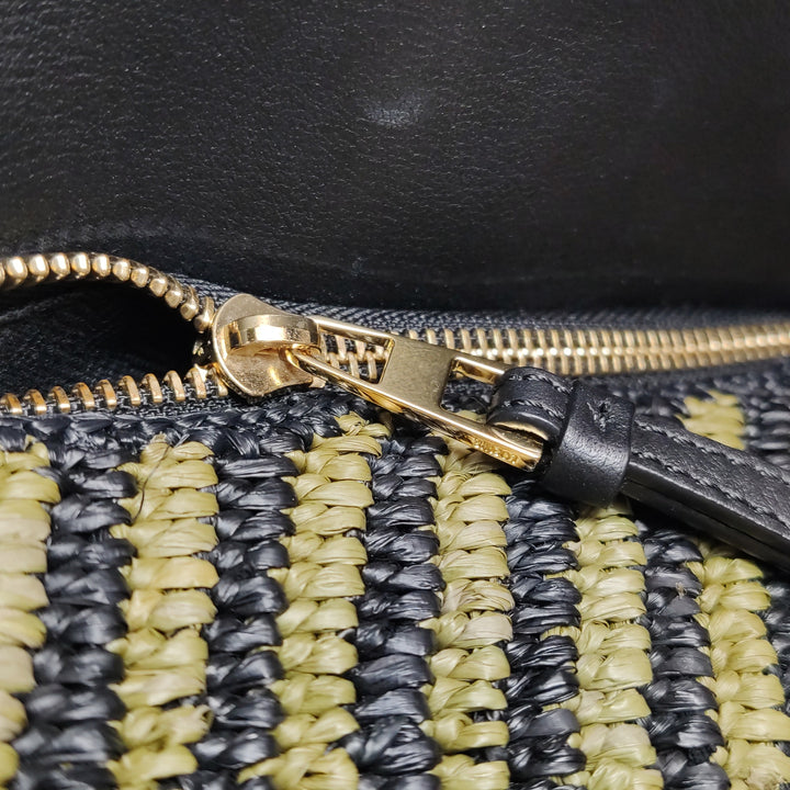 Loewe Small Puzzle Bag Raffia and Calfskin Anise Olive Gold Hardware