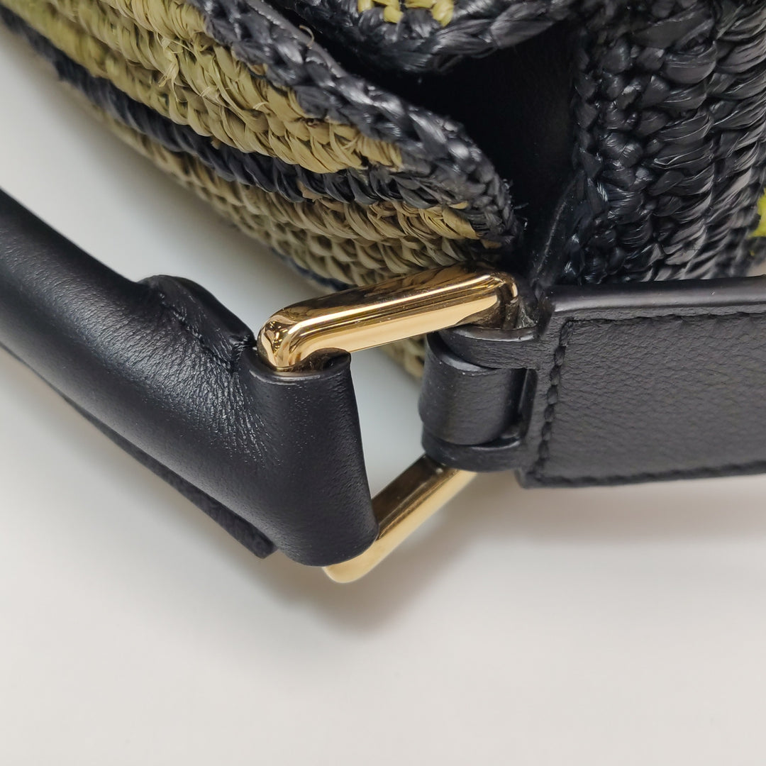 Loewe Small Puzzle Bag Raffia and Calfskin Anise Olive Gold Hardware