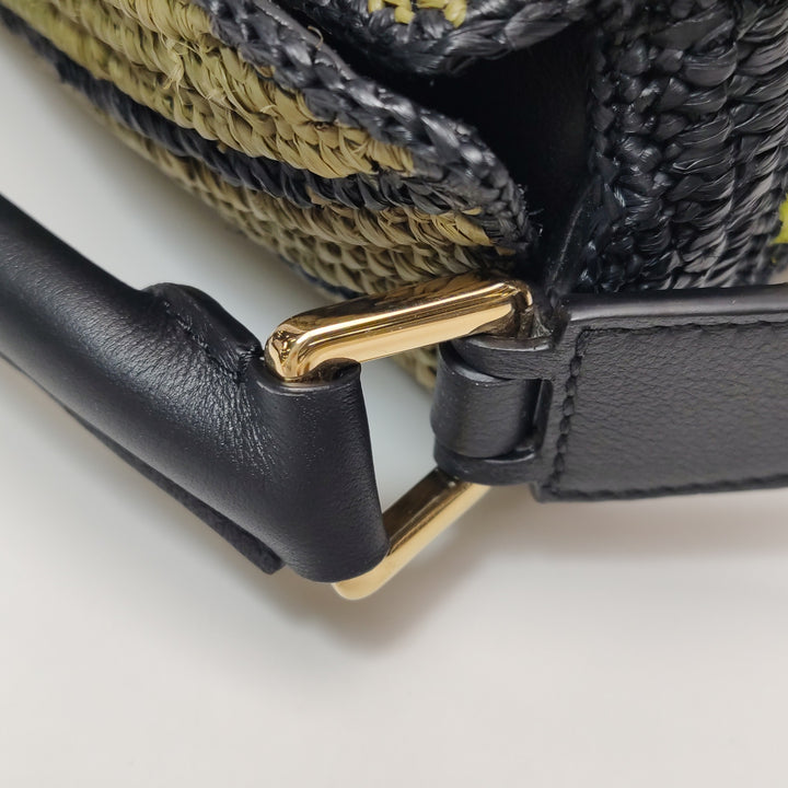 Loewe Small Puzzle Bag Raffia and Calfskin Anise Olive Gold Hardware