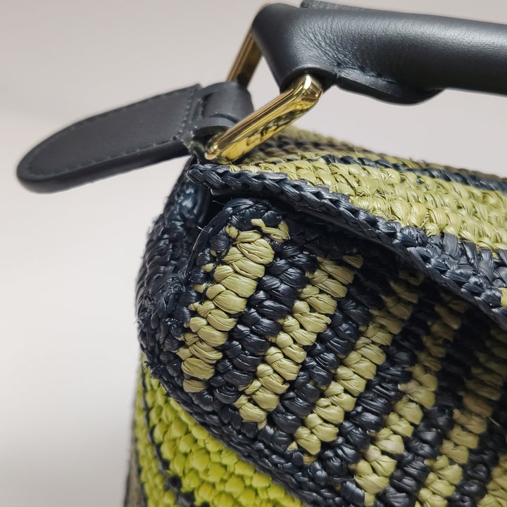 Loewe Small Puzzle Bag Raffia and Calfskin Anise Olive Gold Hardware