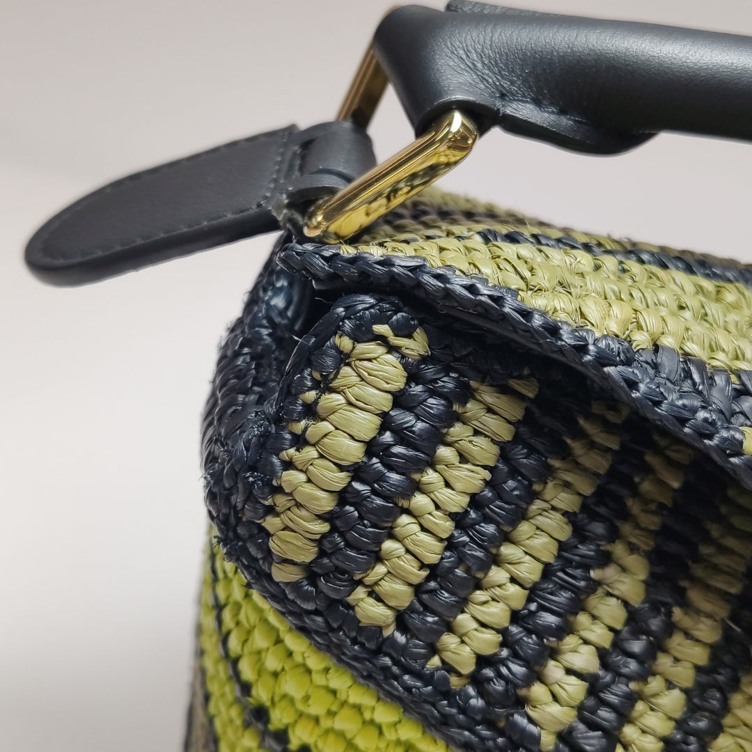 Loewe Small Puzzle Bag Raffia and Calfskin Anise Olive Gold Hardware