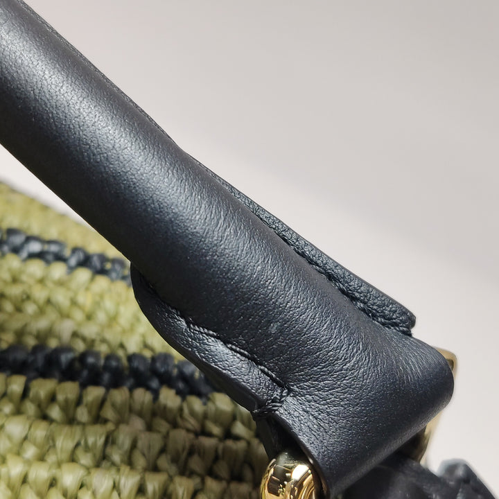 Loewe Small Puzzle Bag Raffia and Calfskin Anise Olive Gold Hardware